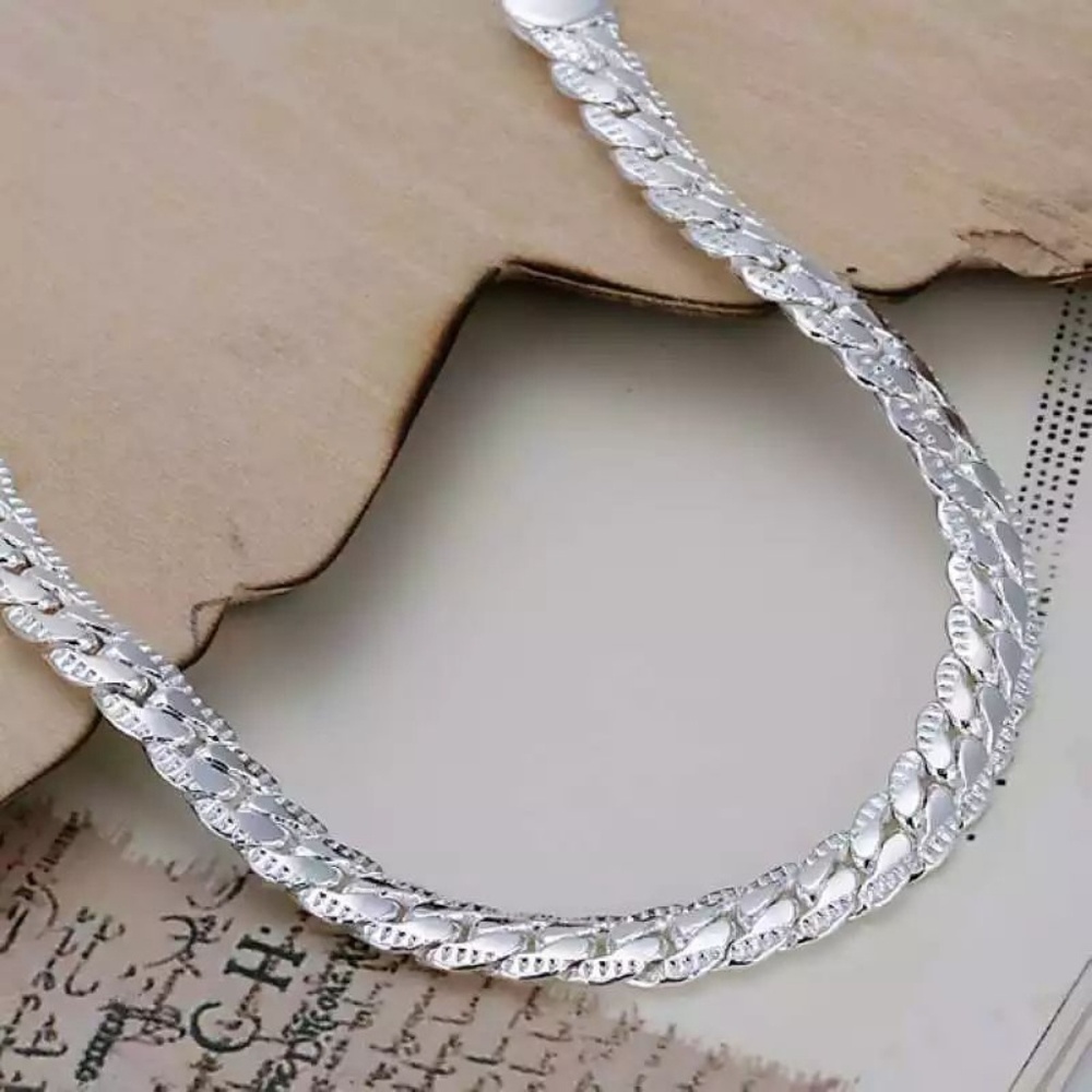 Silver Bracelet Flat Herringbone Chain bracelet unisex nwt - Picture 5 of 6